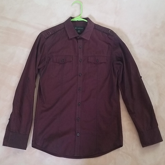 Men's Dark Red Button Down Dress Shirt - Picture 1 of 7